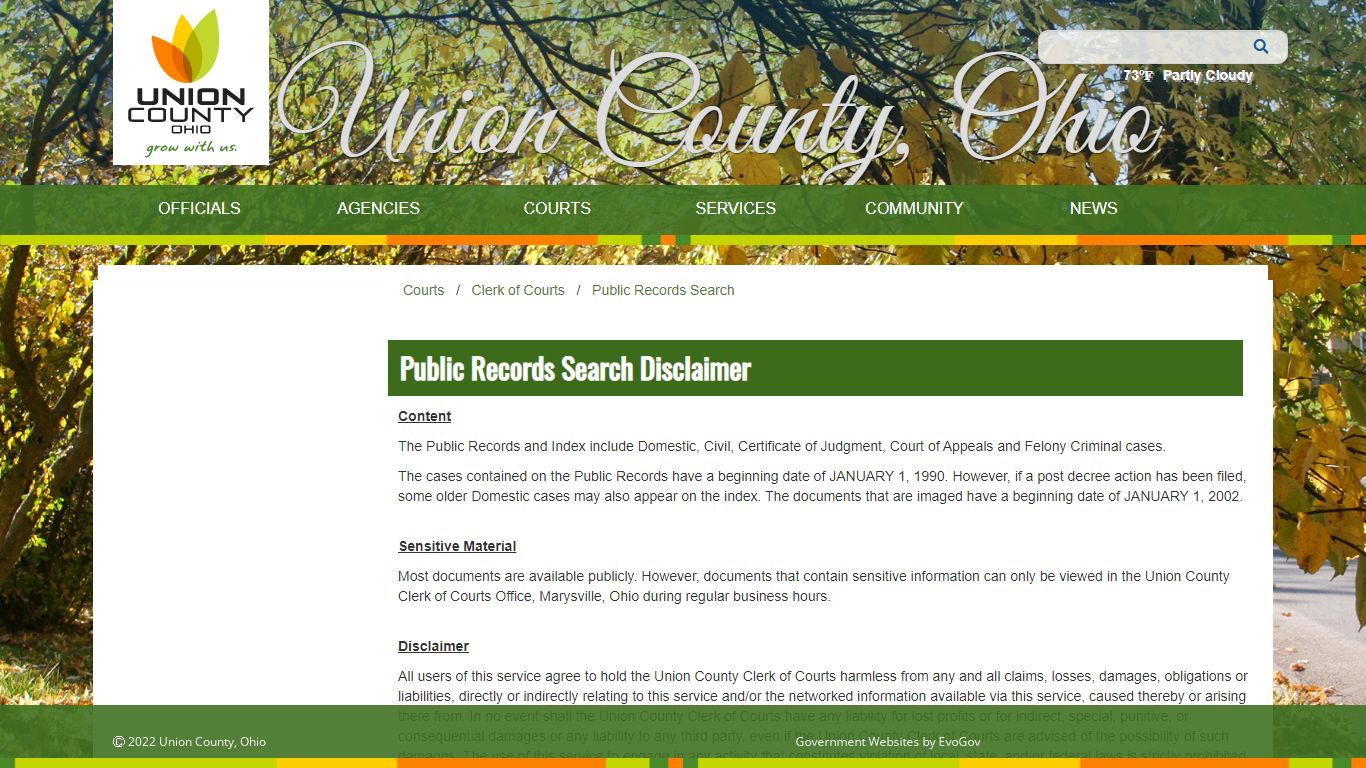 Union County, OhioPublic Records Search Disclaimer